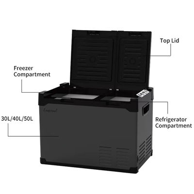 Frigorífico de carro portátil de zona dupla Compressor de baixo ruído Mini-frigorífico congelador para carro ou casa
